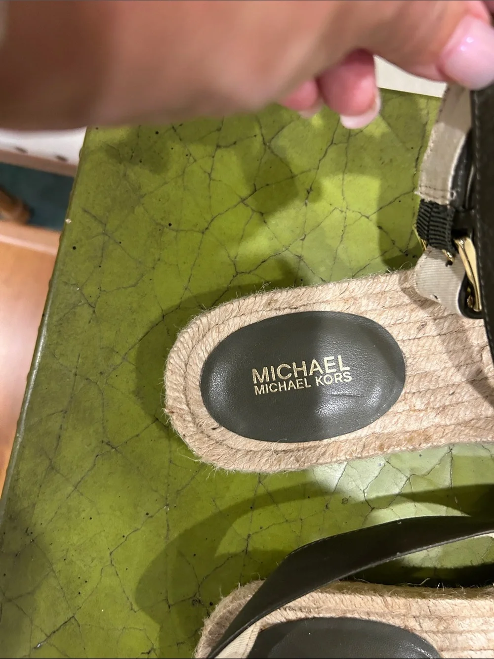 Michael Kors Olive Leather Espadrille Slingback Sandals